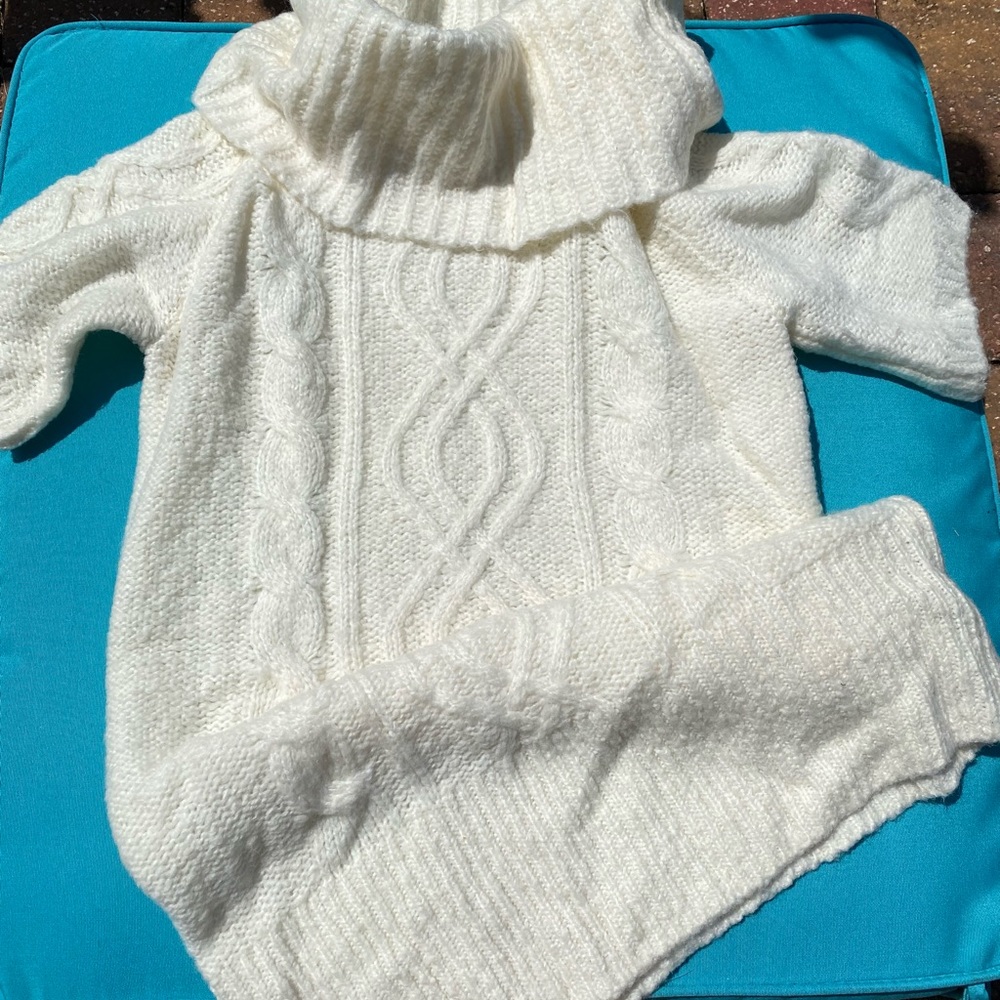 Long cable knit sweater cowl neck